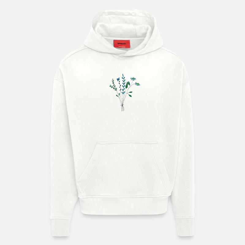 fleur prairie tons bleus fleurs sèches - Sweat à capuche bio épais oversize fabriqué en UE - OFF WHITE