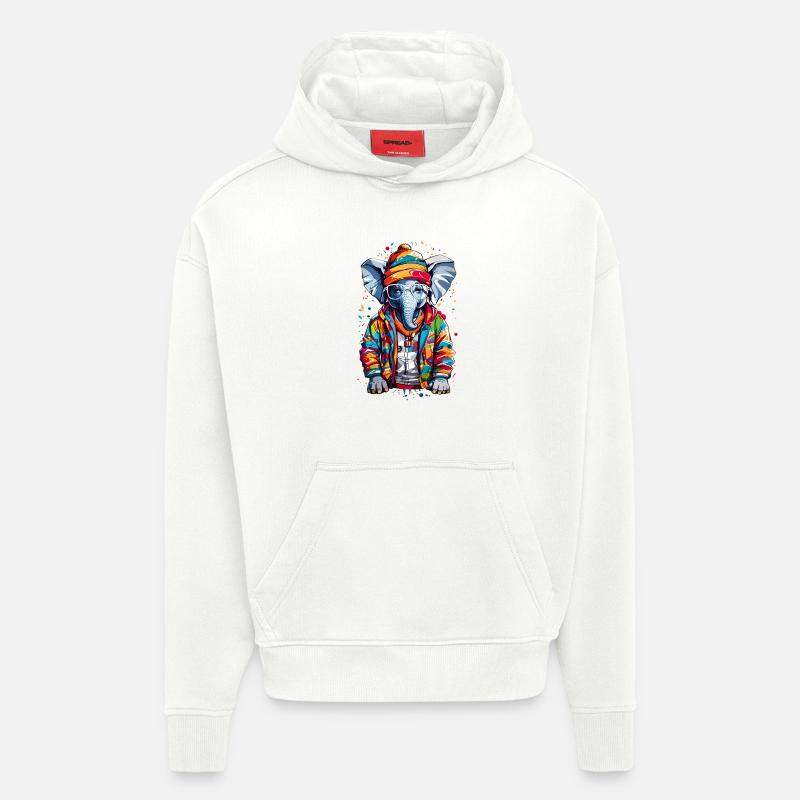 Éléphant cool - Sweat à capuche bio épais oversize fabriqué en UE - OFF WHITE