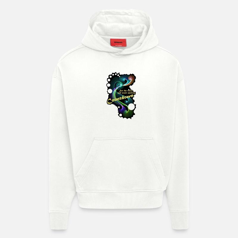 Compte à rebours Minuterie souriante - Sweat à capuche bio épais oversize fabriqué en UE - OFF WHITE