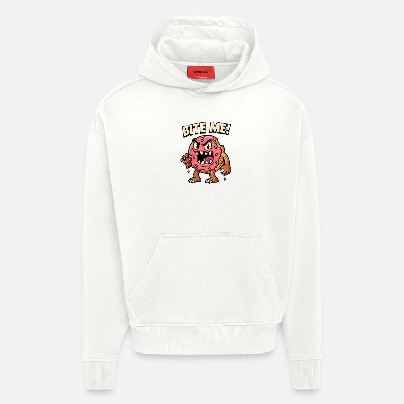 Illustration de monstre de beignet vif - Sweat à capuche bio épais oversize fabriqué en UE - OFF WHITE