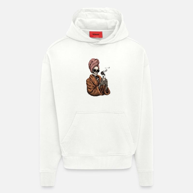 Squelette Halloween Humour Café Effrayant - Sweat à capuche bio épais oversize fabriqué en UE - OFF WHITE