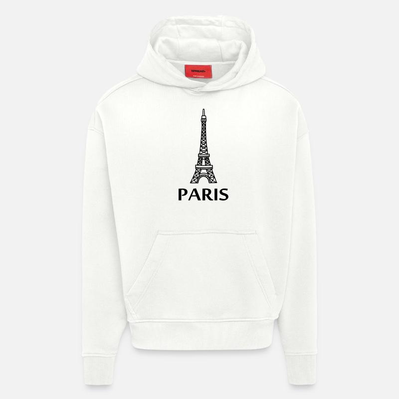 Paris - Tour Eiffel - Sweat à capuche bio épais oversize fabriqué en UE - OFF WHITE