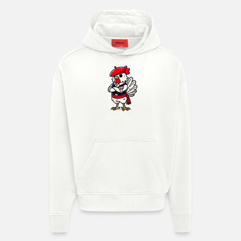 Poulet Basquaise - Texte clair - Sweat à capuche bio épais oversize fabriqué en UE - OFF WHITE