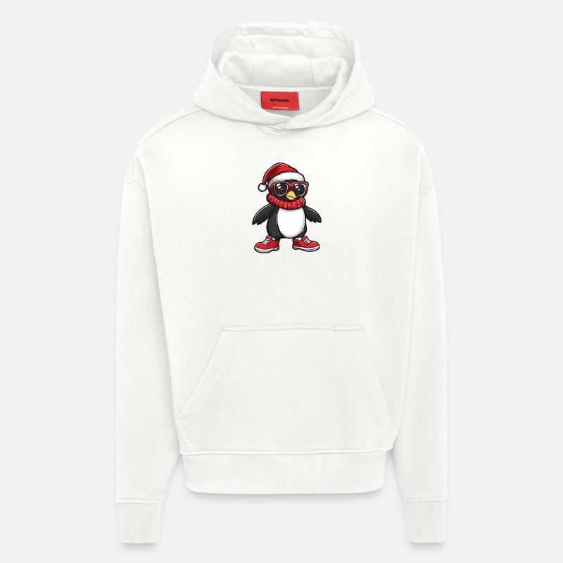 Pingouin Noël Cool Noël - Sweat à capuche bio épais oversize fabriqué en UE - OFF WHITE