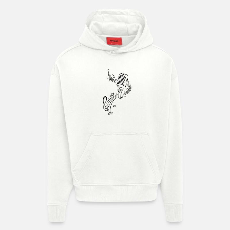 Musique, clé, microphone - Sweat à capuche bio épais oversize fabriqué en UE - OFF WHITE