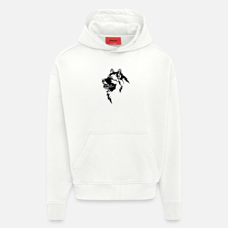 Tête de Wolfsspitz - Sweat à capuche bio épais oversize fabriqué en UE - OFF WHITE