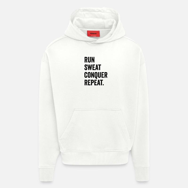 Courir. Sueur. Conquérir. Répéter. - Sweat à capuche bio épais oversize fabriqué en UE - OFF WHITE