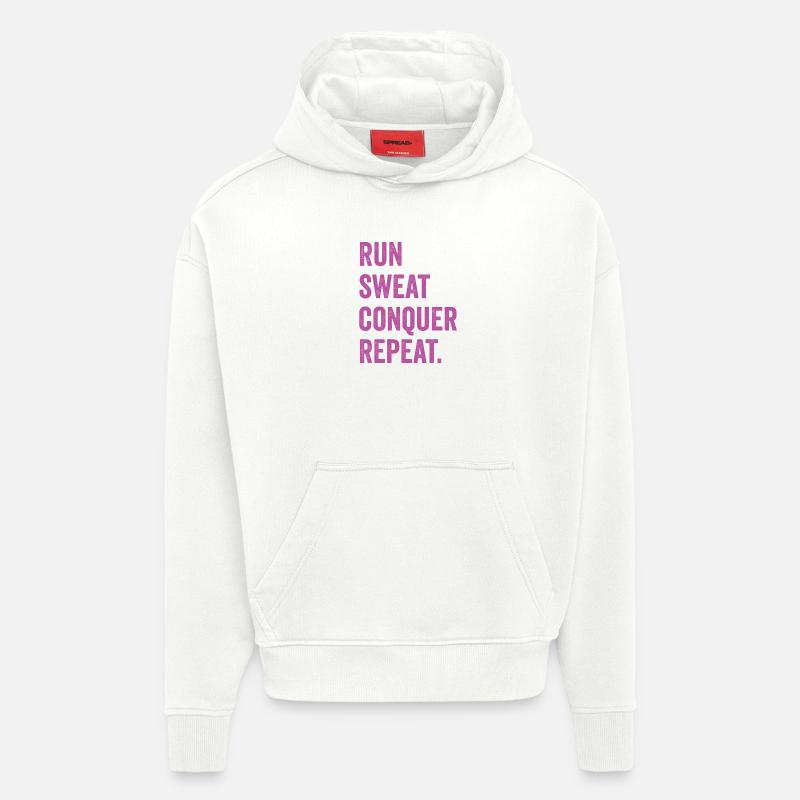 Courir. Sueur. Conquérir. Répéter. - Sweat à capuche bio épais oversize fabriqué en UE - OFF WHITE