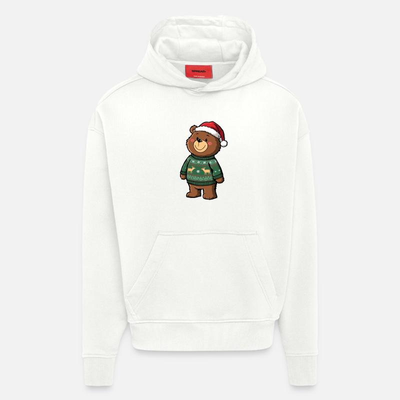Niedlicher Bär mit Weihnachtspullover - Hoodie- made by SPREAD  - OFF WHITE