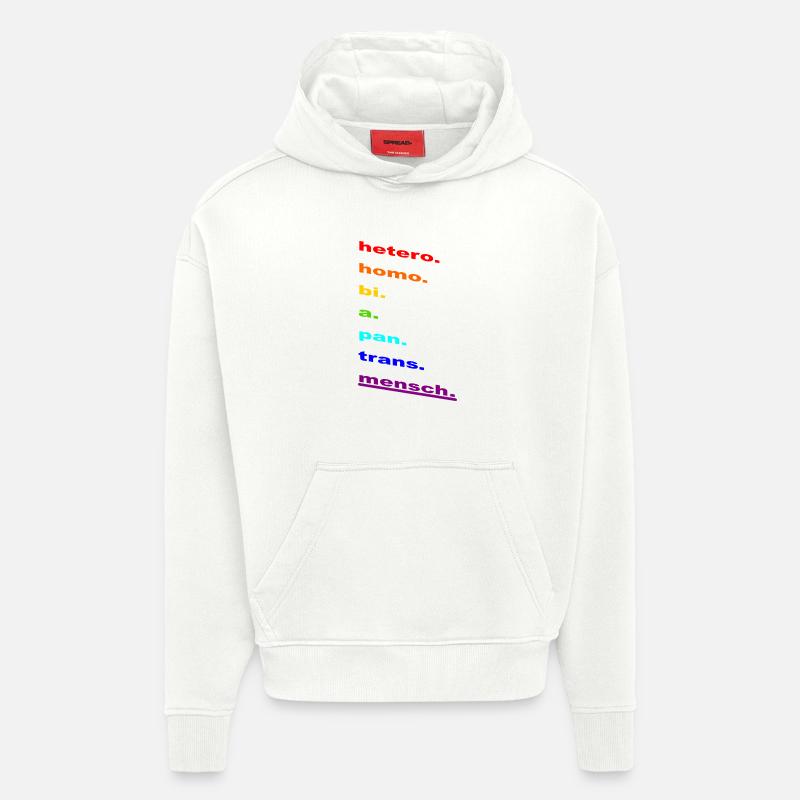 Identité arc-en-ciel : Homo Bi Pan Trans - Sweat à capuche bio épais oversize fabriqué en UE - OFF WHITE