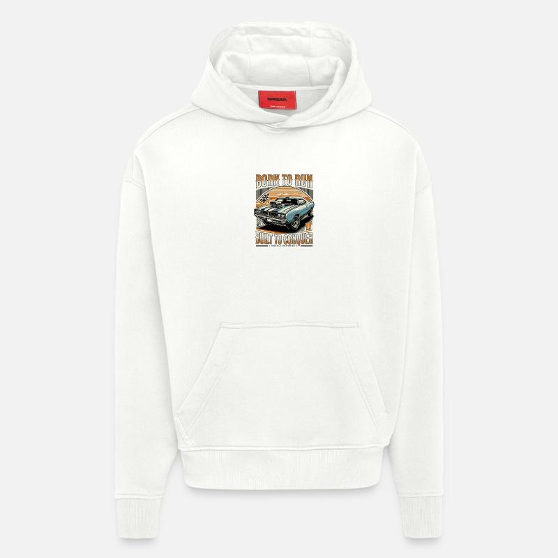 Né pour courir, construit pour conquérir - Sweat à capuche bio épais oversize fabriqué en UE - OFF WHITE