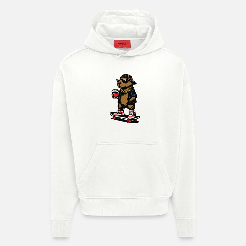 Café à roulettes Colles Capybara - Sweat à capuche bio épais oversize fabriqué en UE - OFF WHITE