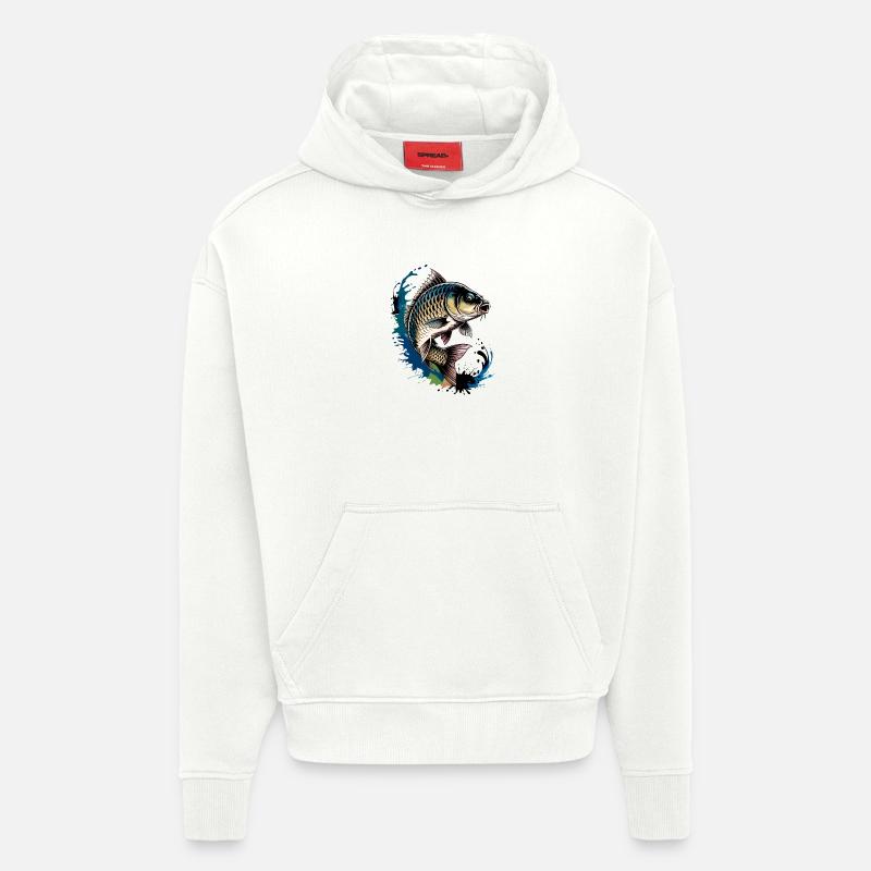 Pêche à la carpe - Sweat à capuche bio épais oversize fabriqué en UE - OFF WHITE