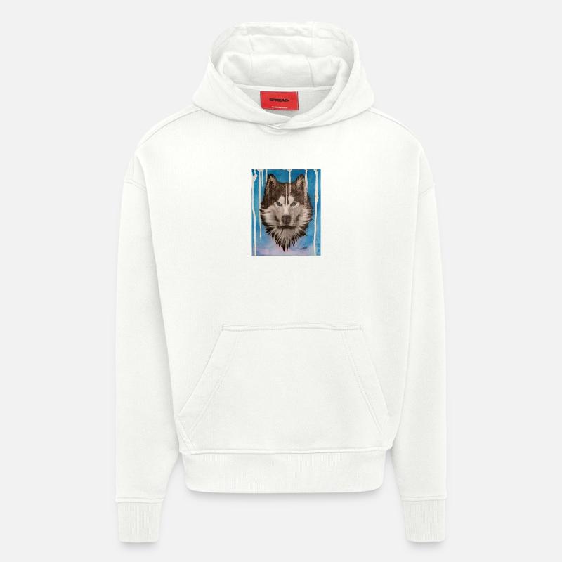 Conception aquarelle Husky - Sweat à capuche bio épais oversize fabriqué en UE - OFF WHITE