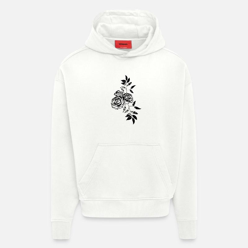 Fleurs de rose Feuilles - Sweat à capuche bio épais oversize fabriqué en UE - OFF WHITE