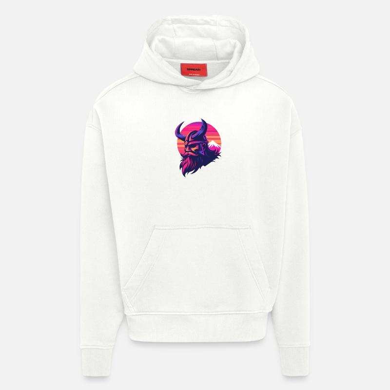 Viking synthwave 3 - Sweat à capuche bio épais oversize fabriqué en UE - OFF WHITE