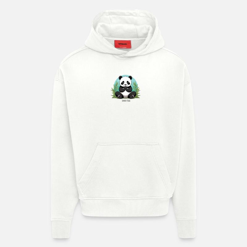 Paix intérieure – Panda méditant - Sweat à capuche bio épais oversize fabriqué en UE - OFF WHITE