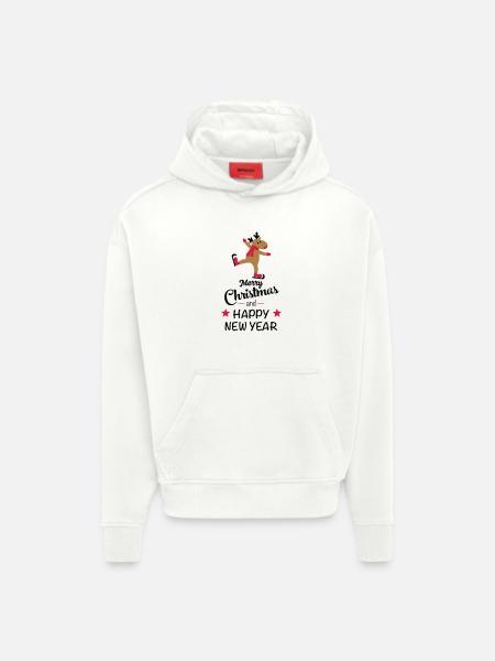 Noël drôle - Sweat à capuche bio épais oversize fabriqué en UE - OFF WHITE