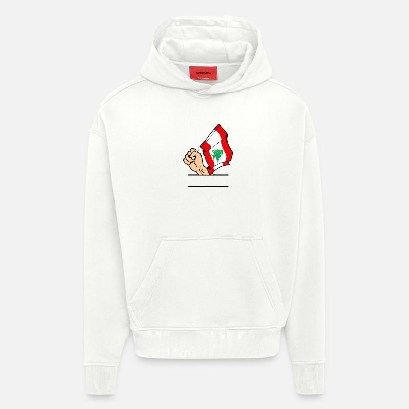 Drapeau Liban poing espace de texte - Sweat à capuche bio épais oversize fabriqué en UE - OFF WHITE
