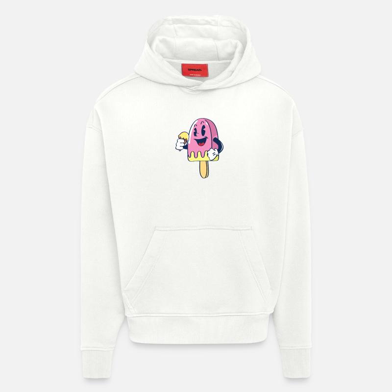 Fröhlicher Kindereis Charakter Eiscreme Eis - Sweat à capuche bio épais oversize fabriqué en UE - OFF WHITE