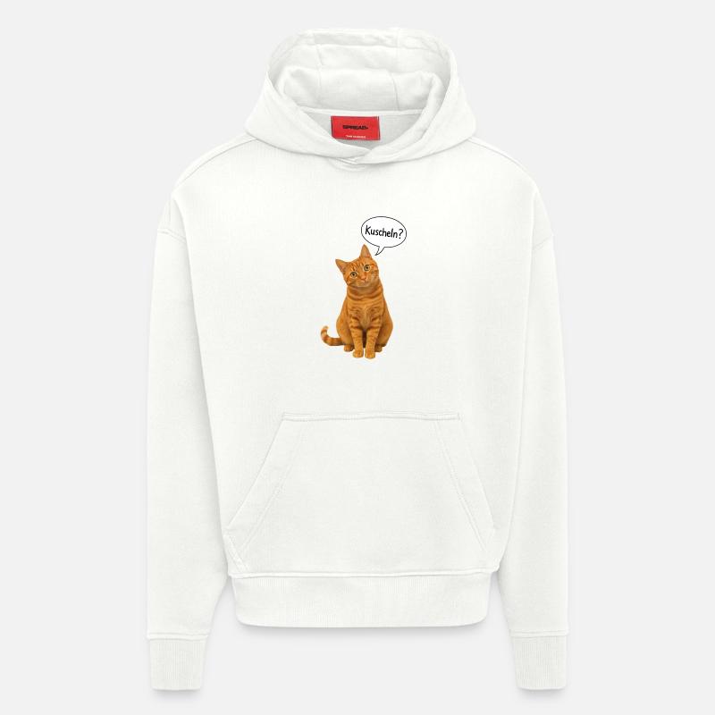 Red cat with tilted head asks: "Cuddle?" - Hoodie- made by SPREAD  - OFF WHITE