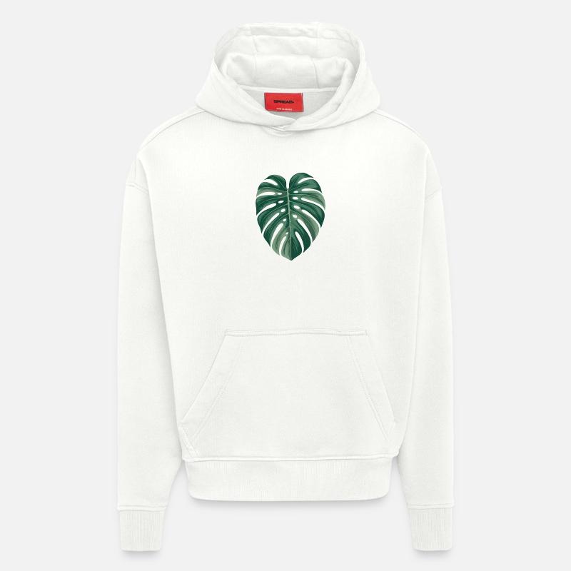 Illustration de feuille de Monstera tropicale - Sweat à capuche bio épais oversize fabriqué en UE - OFF WHITE