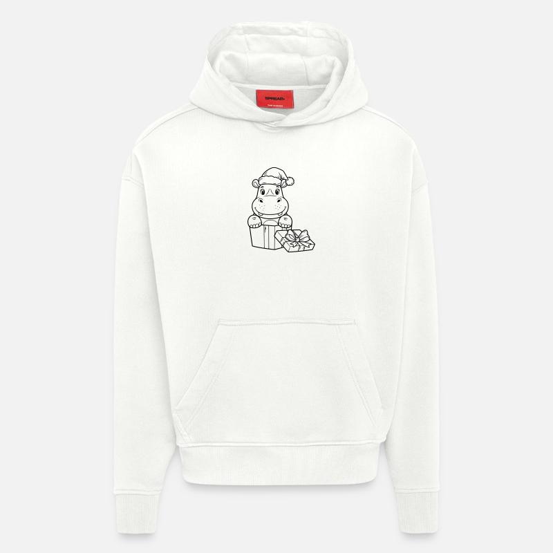 Weihnachts-Nilpferd mit Geschenken - Hoodie- made by SPREAD  - OFF WHITE