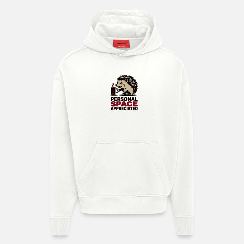 Grumpy Hedgehog Personal Space Introvert Coffee - Sweat à capuche bio épais oversize fabriqué en UE - OFF WHITE