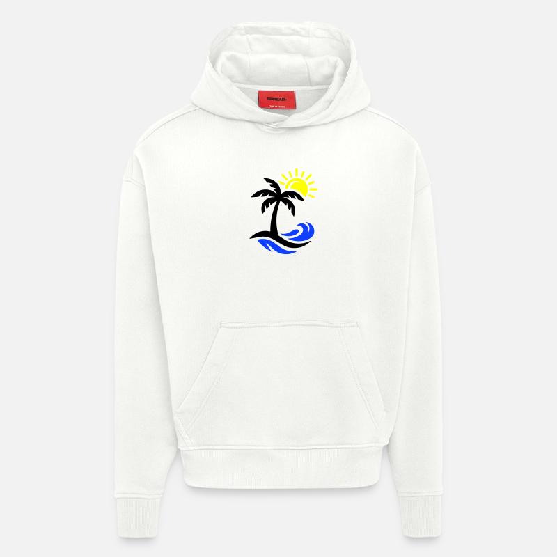 Océan Palm Tree Beach - Sweat à capuche bio épais oversize fabriqué en UE - OFF WHITE