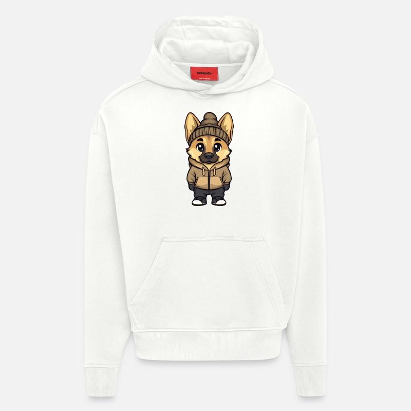Berger Allemand Chien Élégant - Sweat à capuche bio épais oversize fabriqué en UE - OFF WHITE