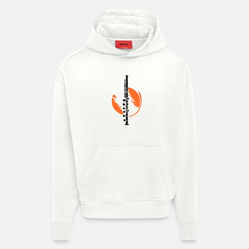 Dessin de flûte traversière - Sweat à capuche bio épais oversize fabriqué en UE - OFF WHITE
