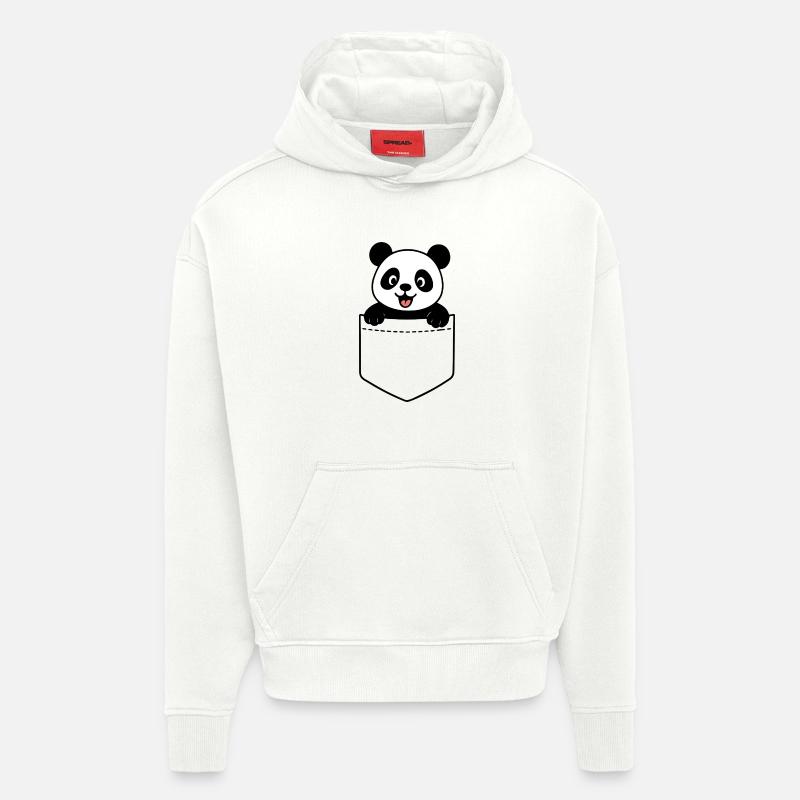 Panda heureux - Sweat à capuche bio épais oversize fabriqué en UE - OFF WHITE