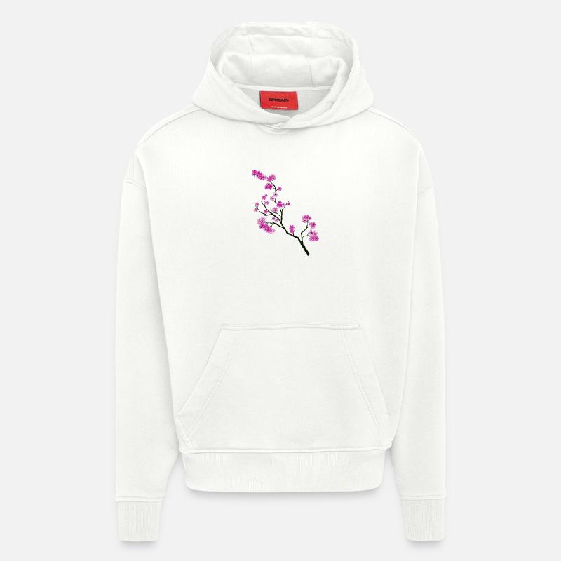 Branche de fleur de style printanier - Sweat à capuche bio épais oversize fabriqué en UE - OFF WHITE