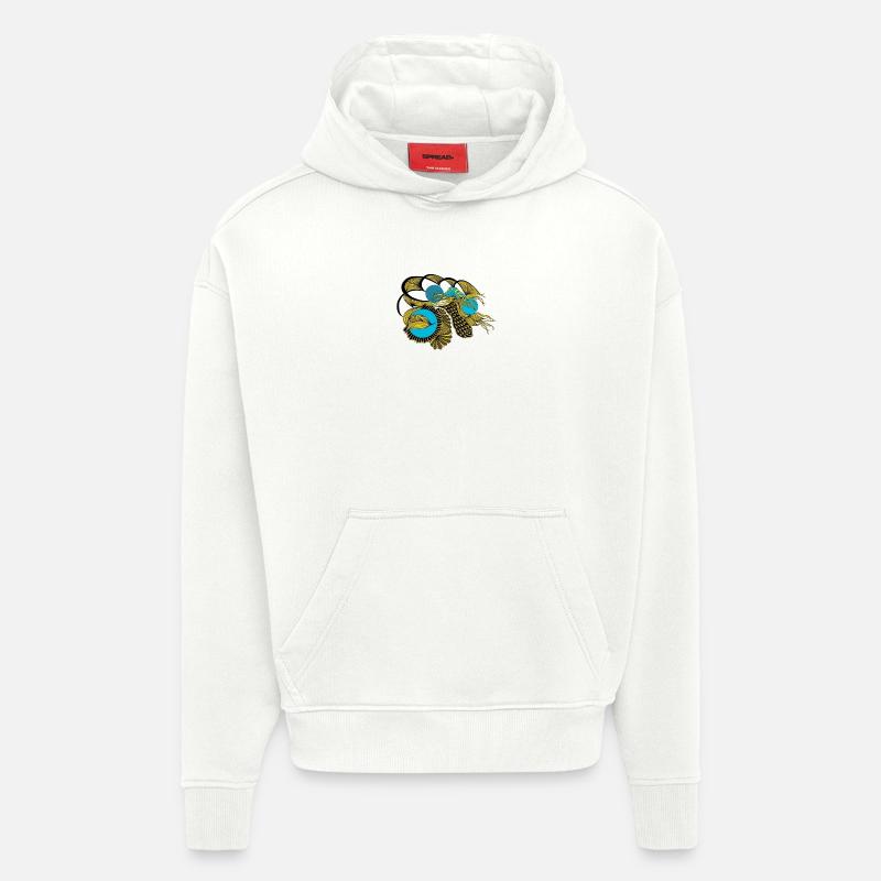 Koï doré avec cercles bleus - Sweat à capuche bio épais oversize fabriqué en UE - OFF WHITE