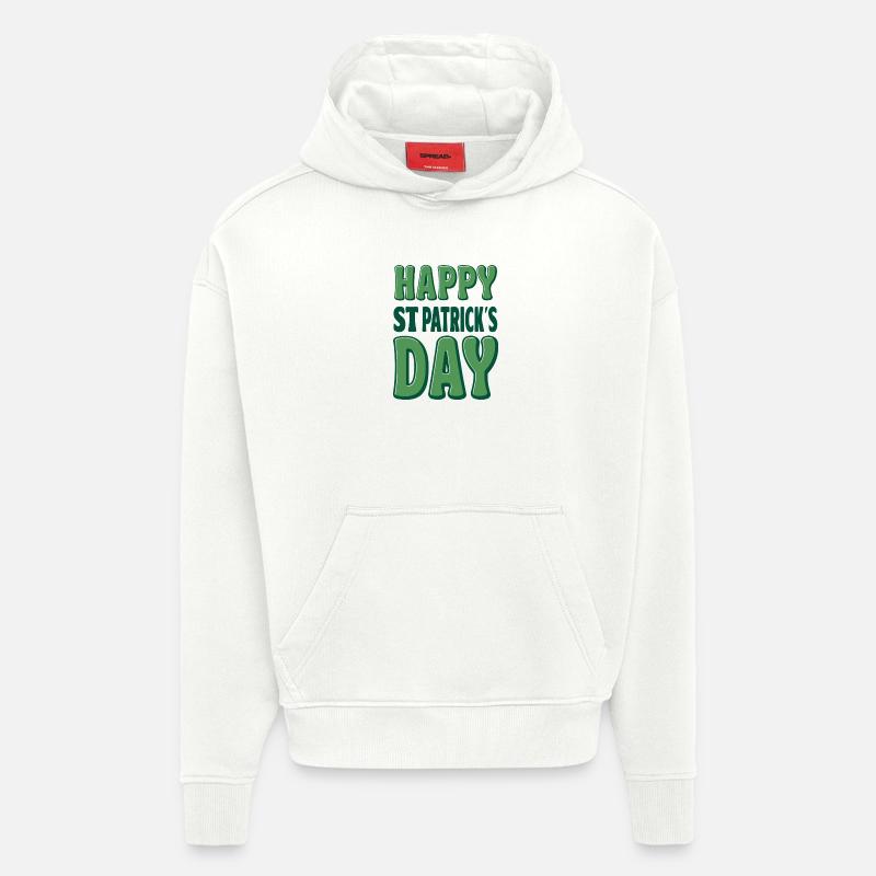 Joyeuse Saint-Patrick Verte - Sweat à capuche bio épais oversize fabriqué en UE - OFF WHITE