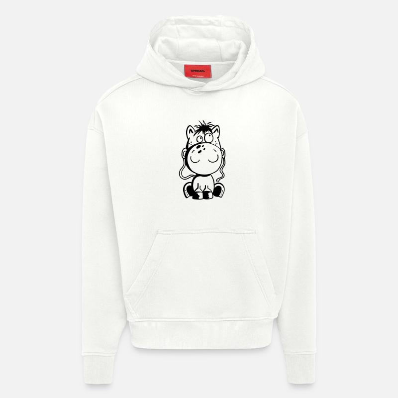 Petit cheval - poney - bande dessinée - cheval - Sweat à capuche bio épais oversize fabriqué en UE - OFF WHITE