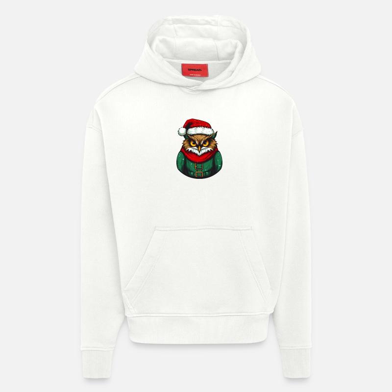 Hibou de Noël en pull vert - Sweat à capuche bio épais oversize fabriqué en UE - OFF WHITE