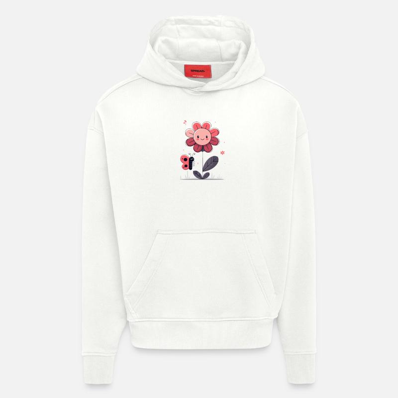 Fleur avec papillon - Sweat à capuche bio épais oversize fabriqué en UE - OFF WHITE