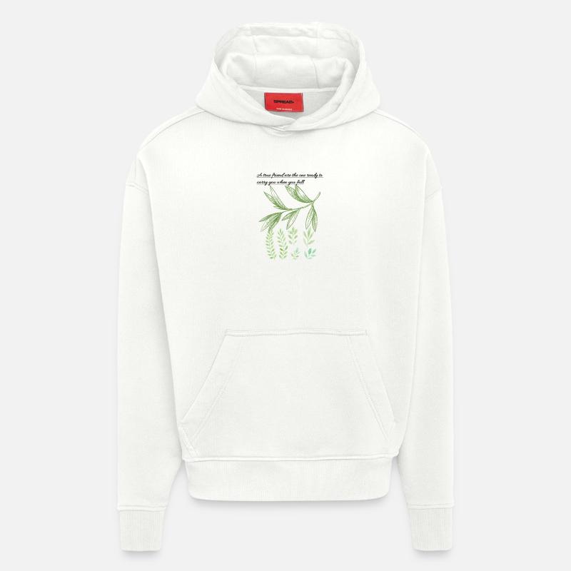 Leaf Embrace : Citation d’amitié honnête - Sweat à capuche bio épais oversize fabriqué en UE - OFF WHITE