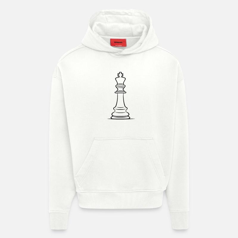 Dessin de pièces d’échecs - Sweat à capuche bio épais oversize fabriqué en UE - OFF WHITE