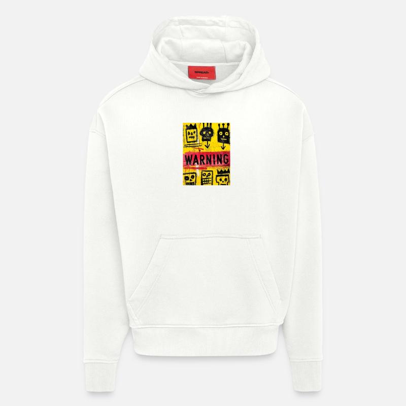 Expressionist Skull Art with Warning Message - Sweat à capuche bio épais oversize fabriqué en UE - OFF WHITE