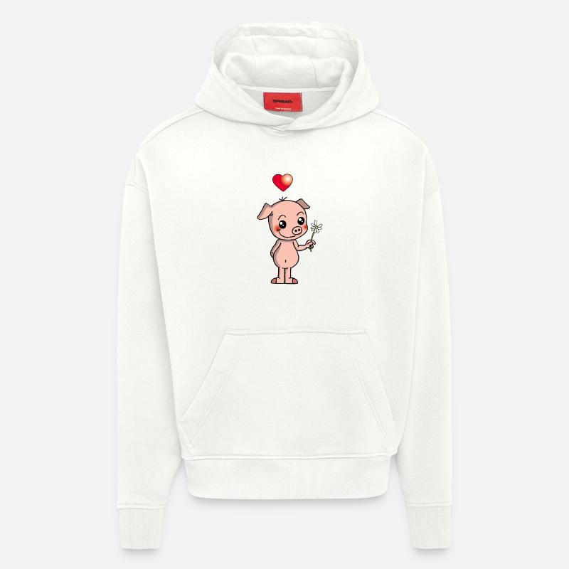 Cochon manga et mignon - Sweat à capuche bio épais oversize fabriqué en UE - OFF WHITE