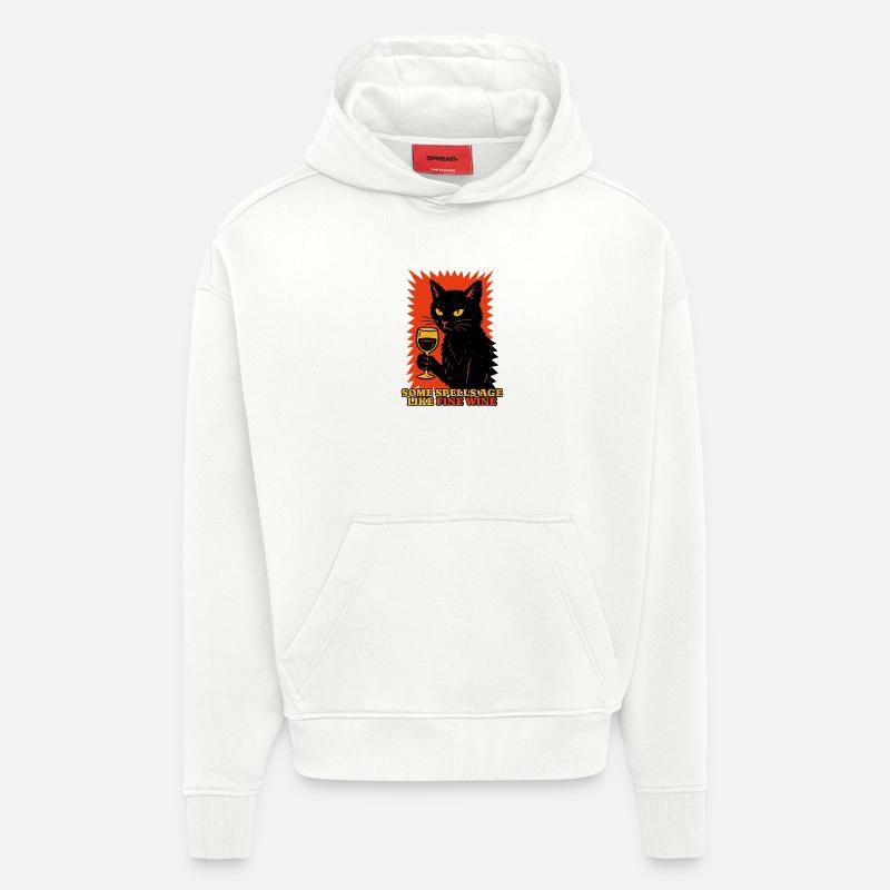 Motif drôle d’Halloween avec chat noir - Sweat à capuche bio épais oversize fabriqué en UE - OFF WHITE