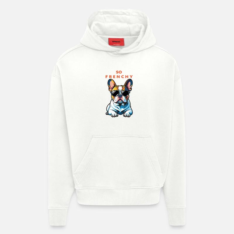 Bouledogue français Pop Chic Lunettes - Sweat à capuche bio épais oversize fabriqué en UE - OFF WHITE