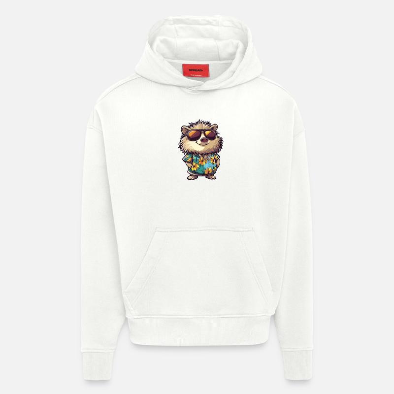 Vacances de bandes dessinées du hérisson - Sweat à capuche bio épais oversize fabriqué en UE - OFF WHITE