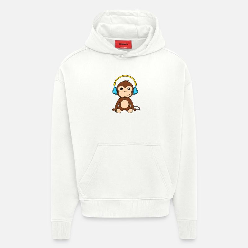 Singe mignon avec conception de casque - Sweat à capuche bio épais oversize fabriqué en UE - OFF WHITE