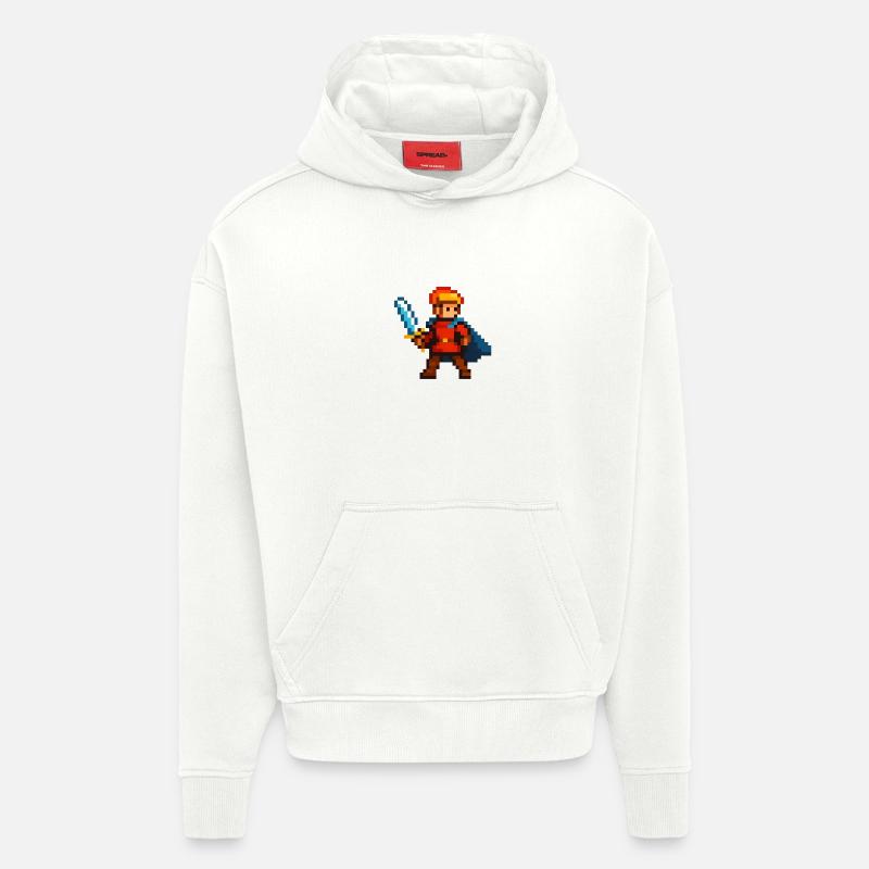 Chevalier Pixel avec épée et cape - Sweat à capuche bio épais oversize fabriqué en UE - OFF WHITE