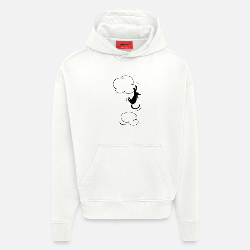 Chat noir suspendu à un nuage. - Sweat à capuche bio épais oversize fabriqué en UE - OFF WHITE