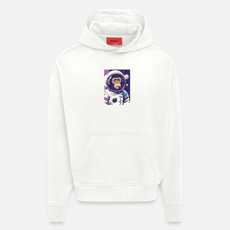 Chimpanzé astronaute dans l’espace - Sweat à capuche bio épais oversize fabriqué en UE - OFF WHITE