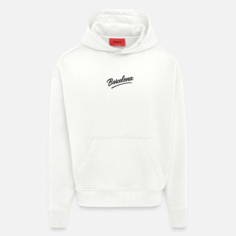 Script Barcelone avec ligne d’arc - Sweat à capuche bio épais oversize fabriqué en UE - OFF WHITE